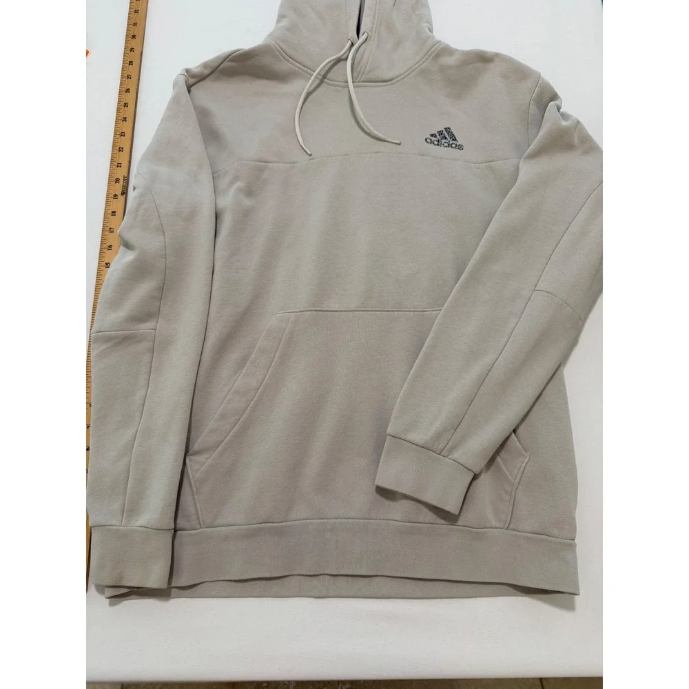 Adidas Mens Tan Fleece Pullover Hoodie Speckled Logo Sweatshirt Large RN88387